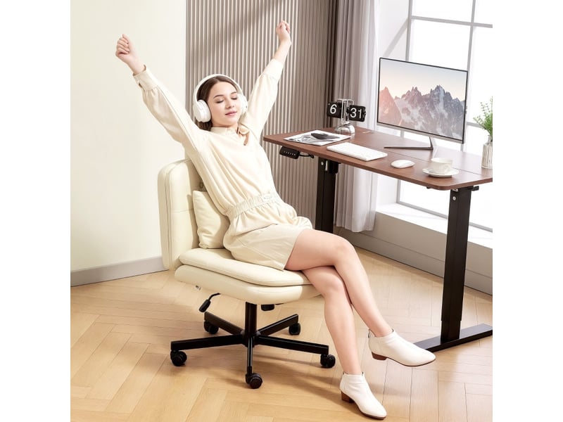  Chaise de bureau talier pivotante réglable à roulettes beige  - Conforama E