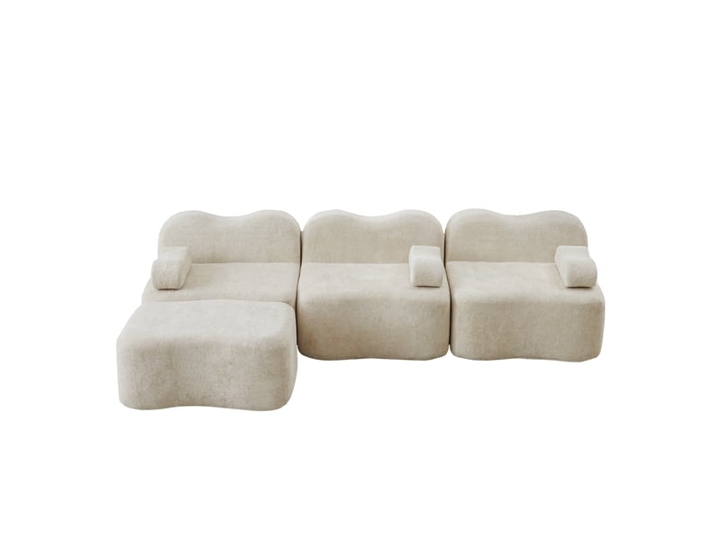  Canapé d'angle modulaire sans armature avec assise profonde et ottoman en velours beige  - Conforama A