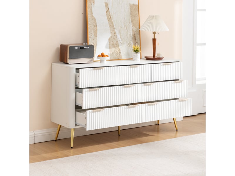  Commode de rangement, avec 7 tiroirs, glissières à fermeture douce et dispositif anti-basculement, 145×40×80 cm  - Conforama D