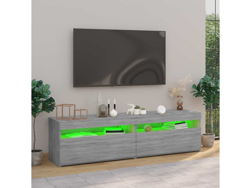  Meubles tv - banc tv - meuble de rangement avec lumières led 2 pcs sonoma gris 75x35x40 cm  - Conforama D