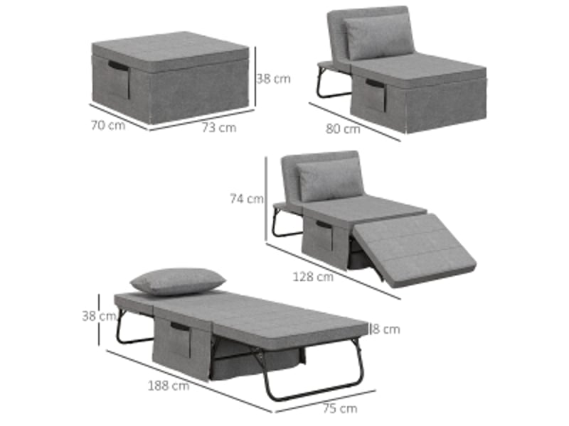 Lit d’appoint pliant 4-en-1 gris avec matelas 8 cm, 188x75x38 cm - Conforama E