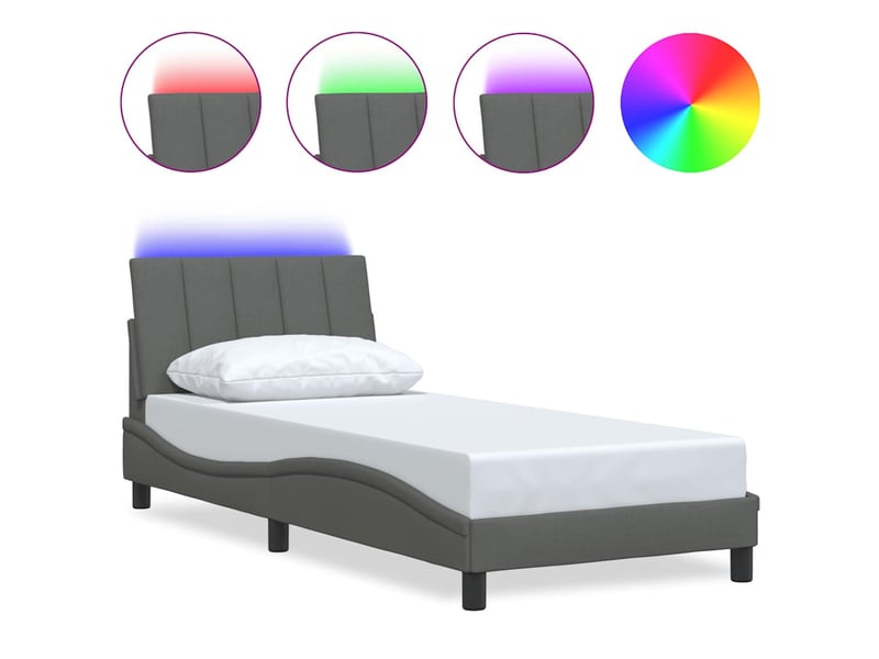  Lit simple- lit adulte -  cadre de lit sans matelas hanko gris foncé 90x190 cm tissu  - Conforama A