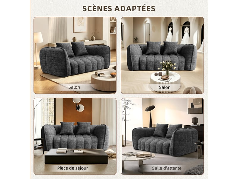  Lexzurn canapé droit compressé fixe,canapé droit fixe,avec coussin,conception ergonomique,profondeur d'assise accrue 60 cm,adapté à de nombreux contextes,base antidérapante  - Conforama E