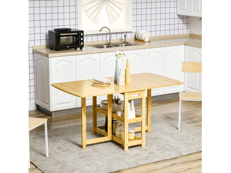  Table à manger pliante en bambou avec étagères, 149,5 x 80 x 73,5 cm, naturelle  - Conforama B