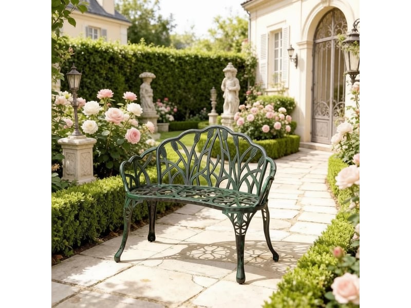 Banc de jardin élégant avec dossier décoratif, style romantique pour extérieur - Conforama B