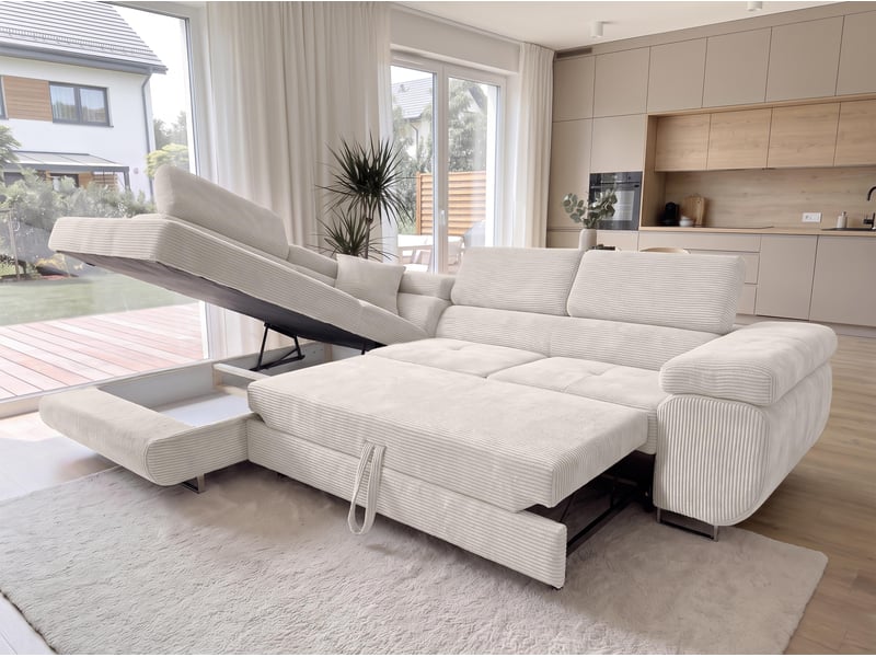 Canapé d'angle konak 276 cm avec coffre et têtières – crème Konak - Conforama C