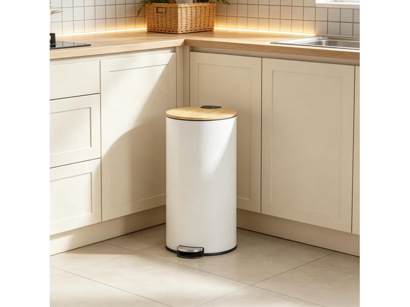  Poubelle de cuisine à pédale 30 l 36x30x60,5 cm avec bac intérieur amovible métal blanc  - Conforama E