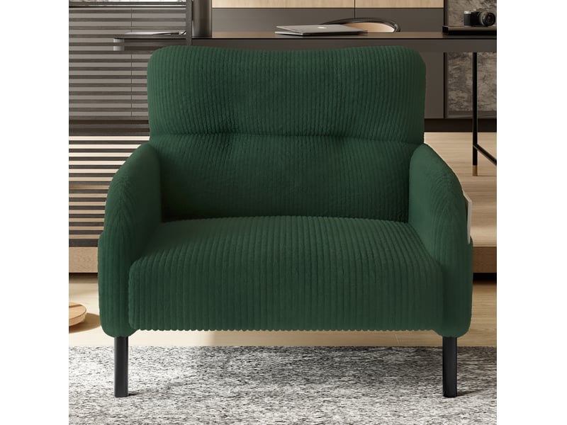 Fauteuil profond d'appoint, 67x75x79 cm, poche latérale, dossier ergonomique, assise large, velours côtelé, émeraude  - Conforama D