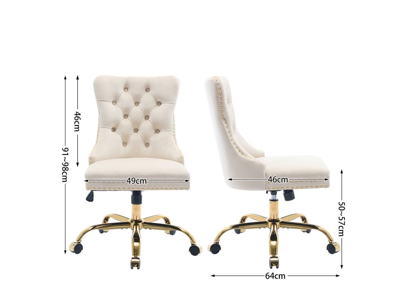 Chaise de bureau en velours capitonnée, structure élastique triple, base métallique élargie et hauteur réglable, 90-98 cm - Conforama C