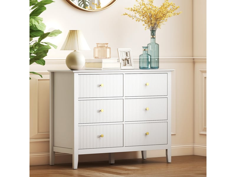  Commodebuffet à 6 tiroirs, meuble de rangement moderne pour salon, chambre, entrée, 100 x 40 x 78 cm, blanc  - Conforama D