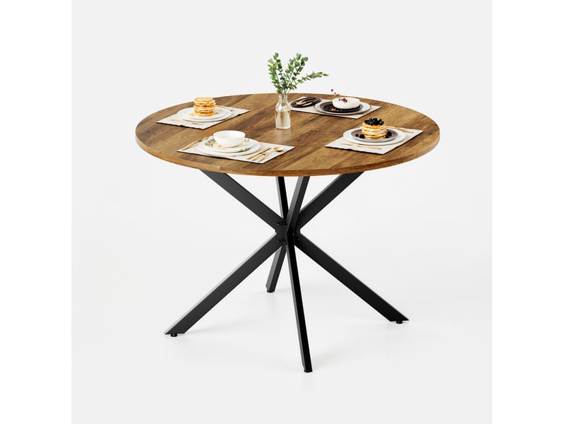 Table à manger ronde 120 cm – marron et noir – pieds en x stables et surface facile à entretenir - Conforama A
