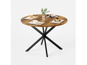 Table à manger ronde 120 cm – marron et noir – pieds en x stables et surface facile à entretenir