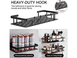 Lot de 2 etagere douche sans percage,etagere murale salle de bain aluminium mit 4 crochets,support douche auto-adhésif,tablette de douche