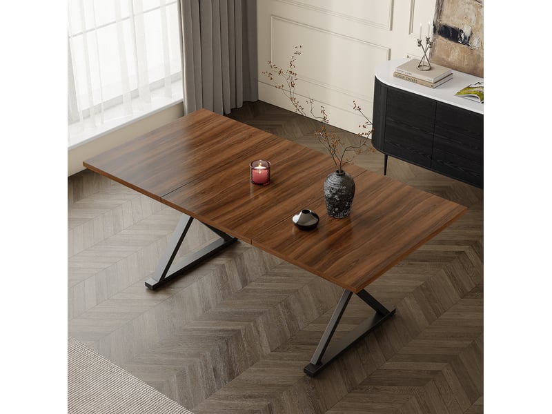  Table à manger 180x90x75 cm en mdf coloris noyer avec pieds métal noirs  - Conforama D