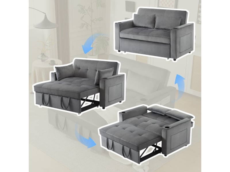  Canapé-lit 2 en 1 multifonction avec porte-gobelets et coussins – parfait salon, chambre, home cinéma  - Conforama E