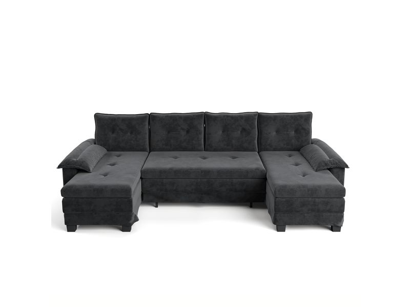 Fauteuil canapé panoramique u gris chenille avec rangement intégré et usb pour salon moderne - Conforama A