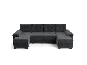 Fauteuil canapé panoramique u gris chenille avec rangement intégré et usb pour salon moderne