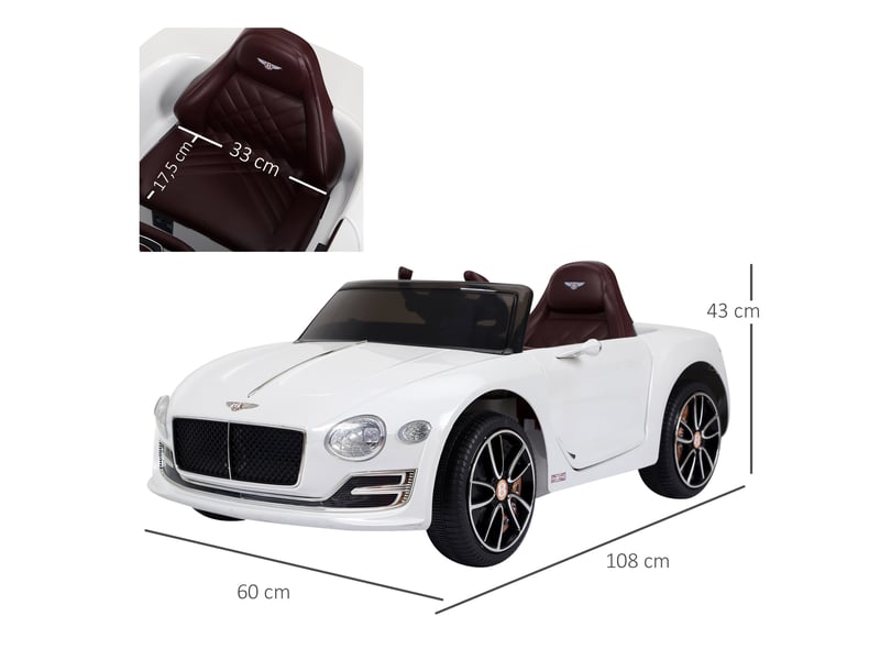  Voiture bentley gt pour enfants, voiture électrique sous licence avec télécommande, 2 moteurs 390, blanche, 108 x 60 x 43 cm  - Conforama E