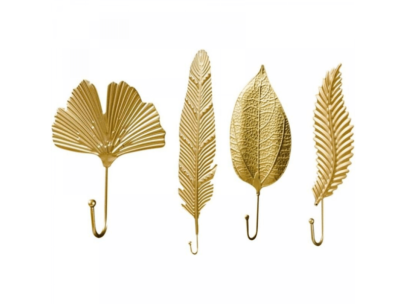  4pcs crochets muraux vintage, patères en métal sans perçage patères vintage dorés en forme de feuille rustiques pour clés, jaune  - Conforama A