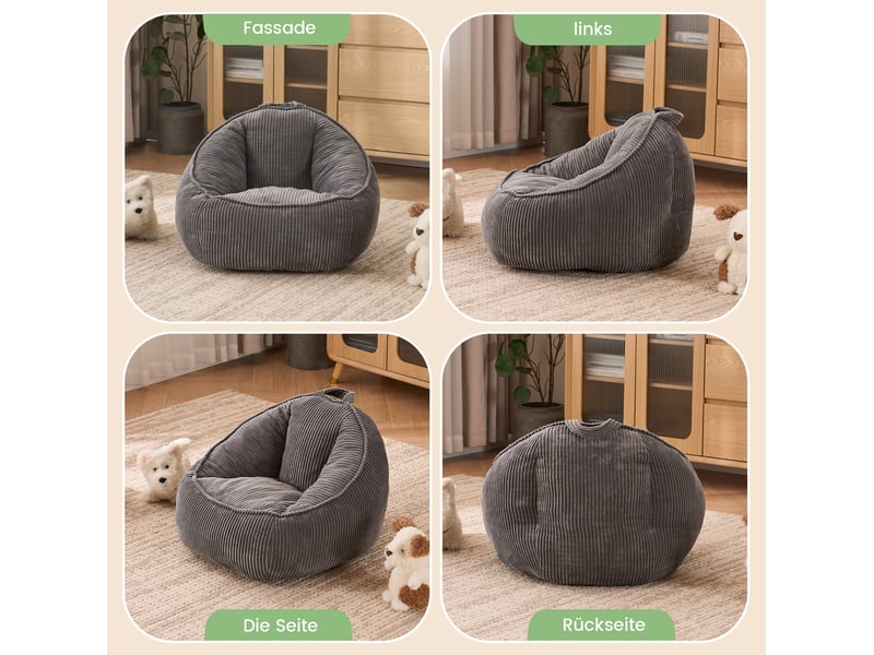  Pouf fauteuil enfant 69x72x51 cm forme incurvée gris clair  - Conforama D