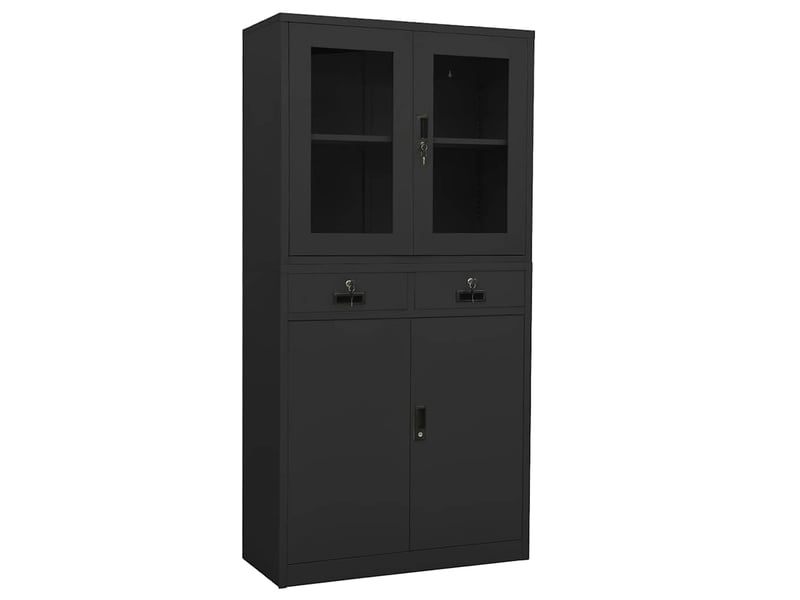  Armoire de bureau, rangement de bureau anthracite 90x40x180 cm acier et verre trempé  - Conforama B