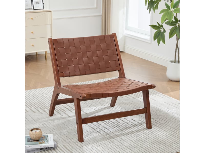 Fauteuil sans accoudoirs tressé en pu 71x66x72 cm marron - Conforama W