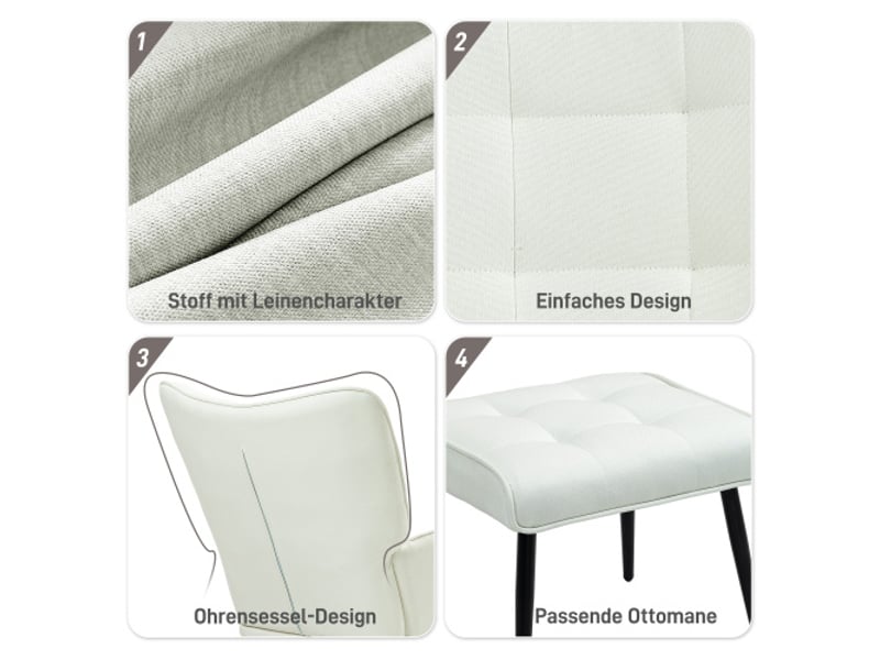  Fauteuil à bascule avec repose-pieds, accoudoirs, aspect lin, charge 130 kg, salon et chambre  - Conforama E