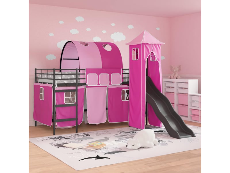  Cadre de lit superposé pour enfants - lit jeune noir et rose 100 x 200 cm  - Conforama C