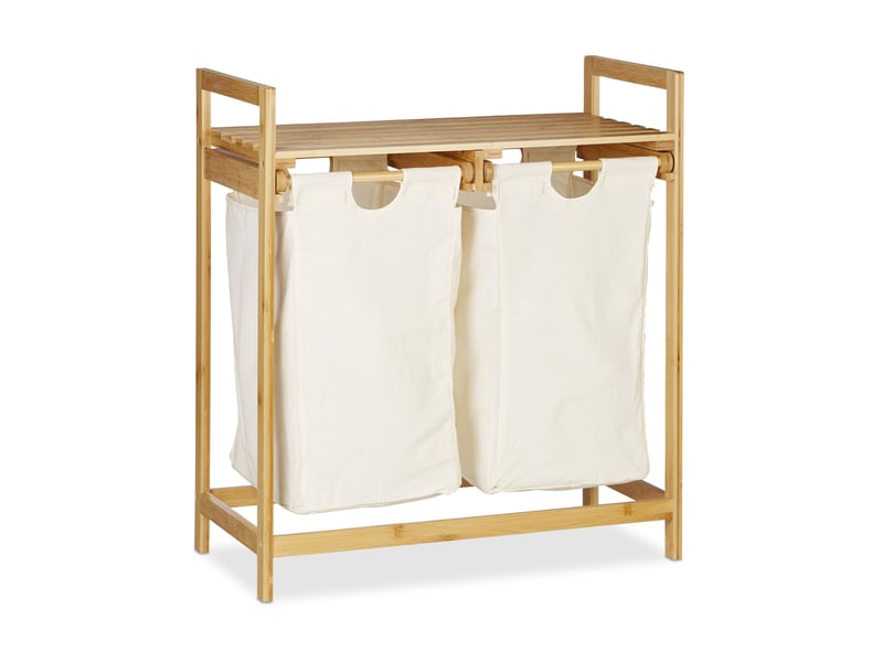  Panier à linge double pratique avec 2 compartiments 70 x 40 x 60 cm en bambou naturel 13_0007557  - Conforama A