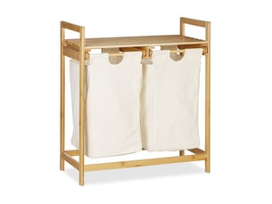 Panier à linge double pratique avec 2 compartiments 70 x 40 x 60 cm en bambou naturel 13_0007557