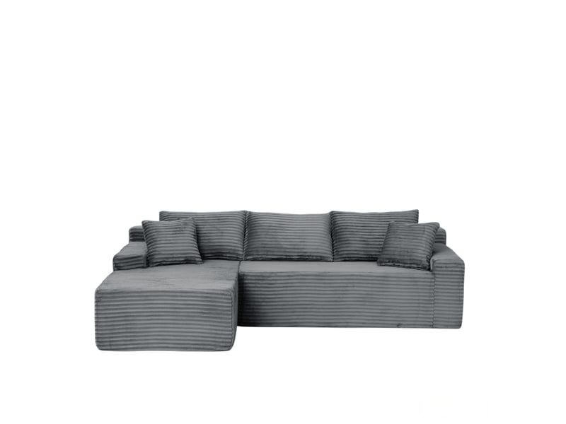  Canapé d’angle en velours côtelé, canapé de sol luxueux, mousse compacte, gauche, salonchambre, 79x239x156 cm, gris  - Conforama A