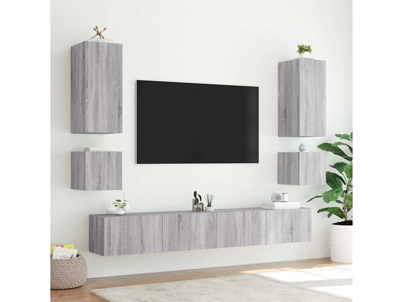  Lot de 2 meuble tv mural avec lumières led sonoma gris 40,5x35x40cm  - Conforama E