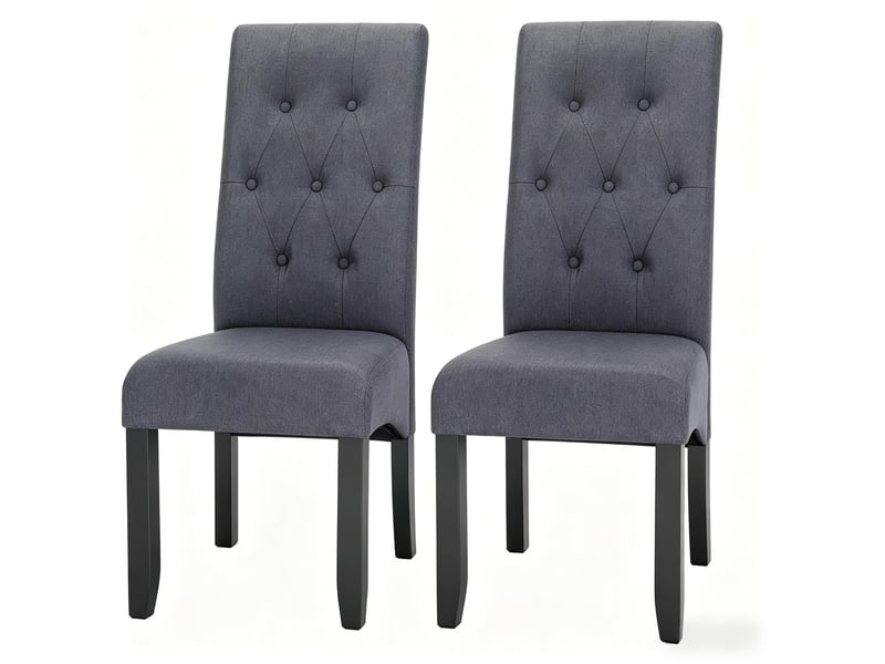  Lot de 2 chaises de salle à manger en lin gris foncé pieds en bois  - Conforama A