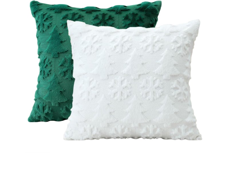 Lot de 2 housses de coussin 45x45cm, coton-polyester – fermeture éclair, pour canapé, lit et chaise-blanc + vert - Conforama A