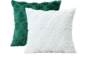 Lot de 2 housses de coussin 45x45cm, coton-polyester – fermeture éclair, pour canapé, lit et chaise-blanc + vert
