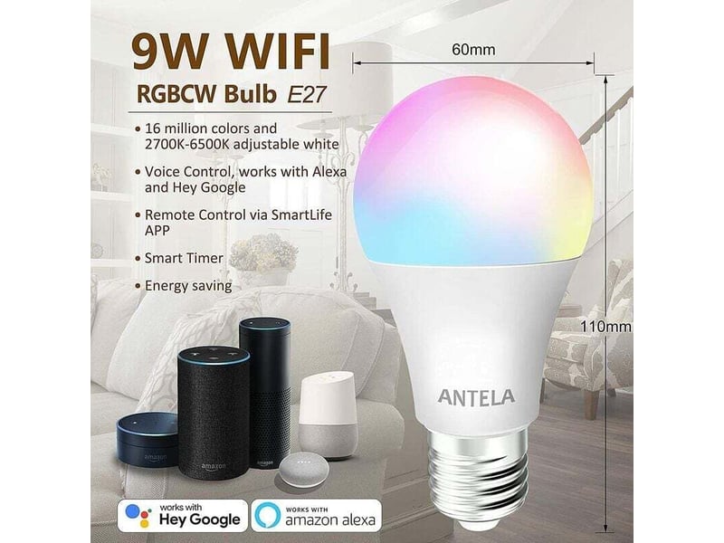  Ampoule led e27 connectée wifi 10w rgb+cct 2000-4000k alexagoogle home 1pcs  - Conforama C