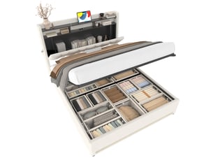 Lit avec rangement 140x200 cm <strong>MODENVIE</strong> <strong></strong> coloris beige