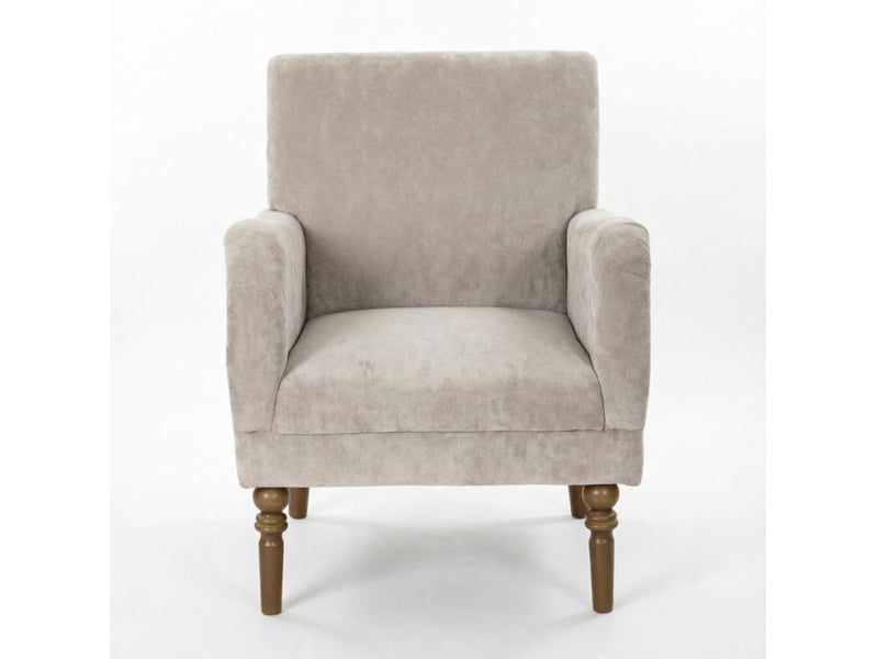 Fauteuil 1 place à dossier haut en tissu aspect lin gris, pieds en bois d’hévéa  - Conforama A