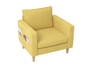 Fauteuil de loisirs 1 place en chenille jaune moutarde avec poche de rangement