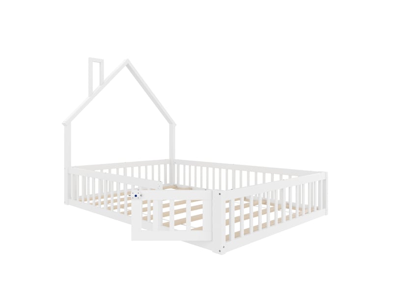  Lit enfant 140x190 cm - lit 2 personnes - barrières de sécurité - pin et mdf - design cheminée - blanc  - Conforama R