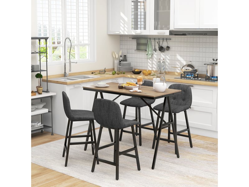  Ensemble bar 5 pièces, table et 4 chaises, capitonnage à boutons, revêtement épais aspect lin, gris foncé  - Conforama C