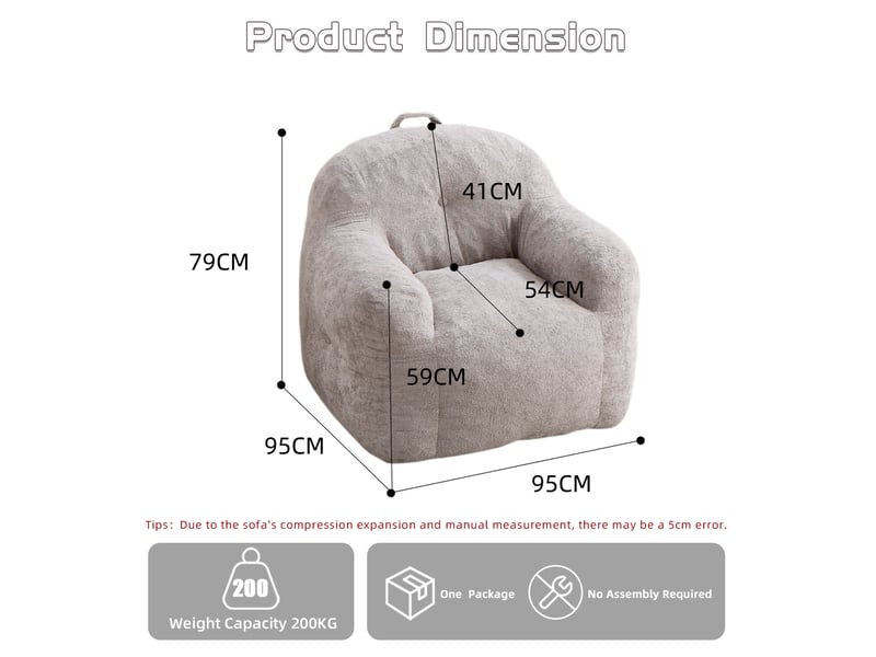  Fauteuil pouf modenvie en fausse fourrure gris clair avec accoudoirs et mousse déchiquetée 95 x 95 x 79 cm  - Conforama C