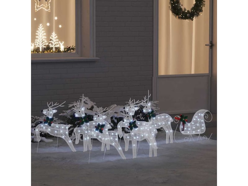 Lot de 7 rennes led, éclairage de noël, décoration de noël blanc 43 x 18 x 66 cm tissu cf62098 - Conforama B
