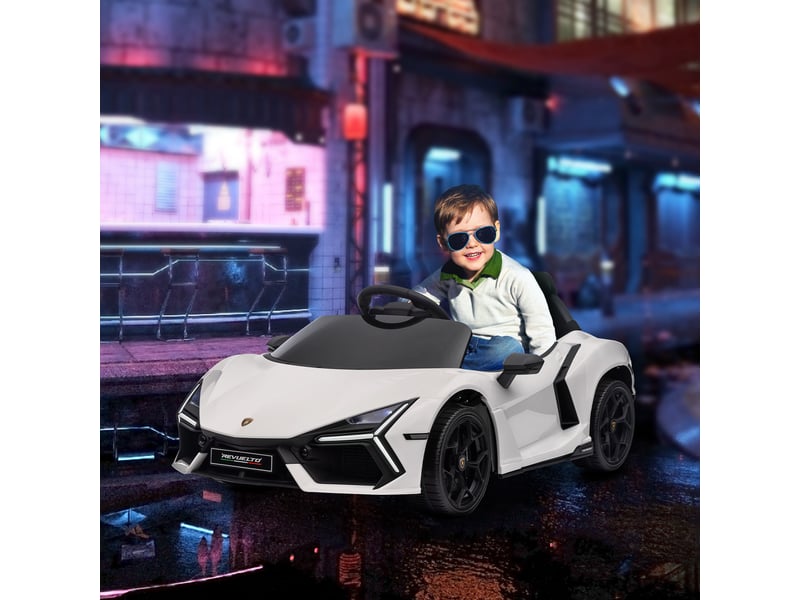  Voiture électrique pour enfants avec lumières led, klaxon et télécommande, en plastique et acier, 105 x 60 x 40 cm, blanche  - Conforama C