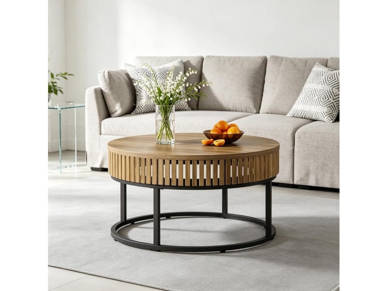  Table basse ronde 80 cm en mdf et métal homvra  - Conforama D