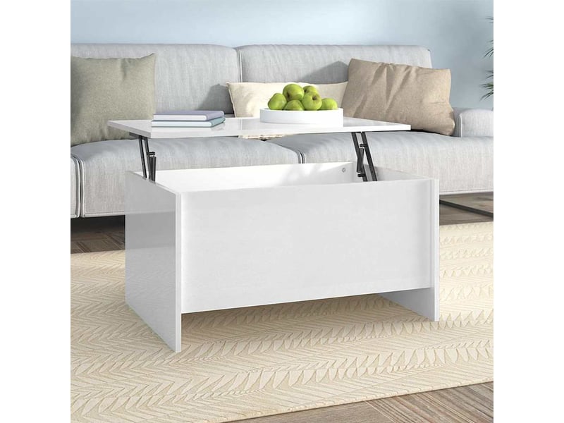  Table basse - table de salon - table à thé blanc brillant 80x55,5x41,5 cm bois d'ingénierie  - Conforama B