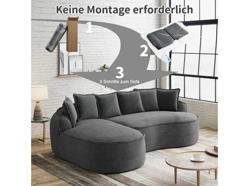Canapé d'angle, canapé cloud : gris, en chenille, avec méridienne, sans montage, sans cadre, coussins inclus, style cloud, assise profonde - Conforama W