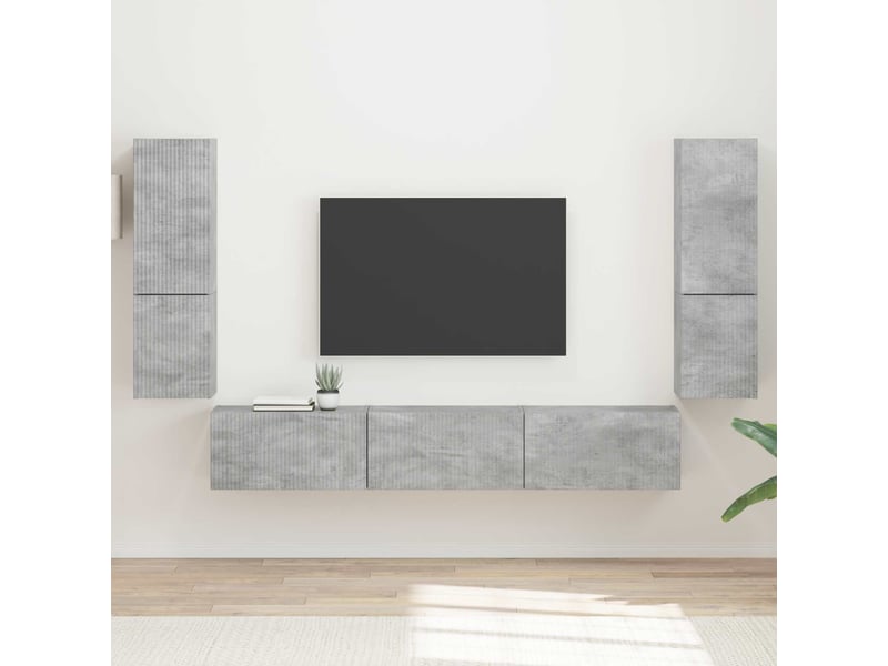  Ensemble meuble tv - banc tv - meuble de rangement 4 pcs gris béton bois d'ingénierie  - Conforama B
