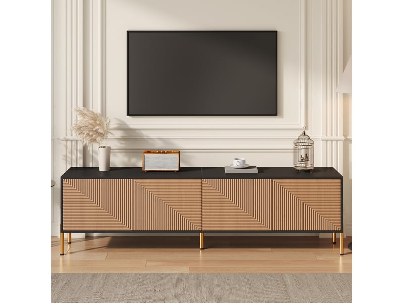  Meuble tv modenvie 179 x 35 x 53,5 cm à 4 portes en panneaux de particules noir et naturel  - Conforama B