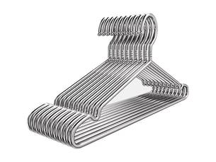 Lot de 10 cintres en métal inox 42 cm – rainures antidérapantes – ultra fins pour gain d’espace – résistants aux déformations
